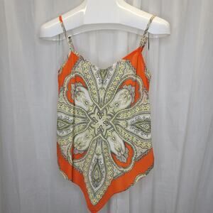 INC International Concepts Silky Paisley Handkerchief Hem Tank Top, 0